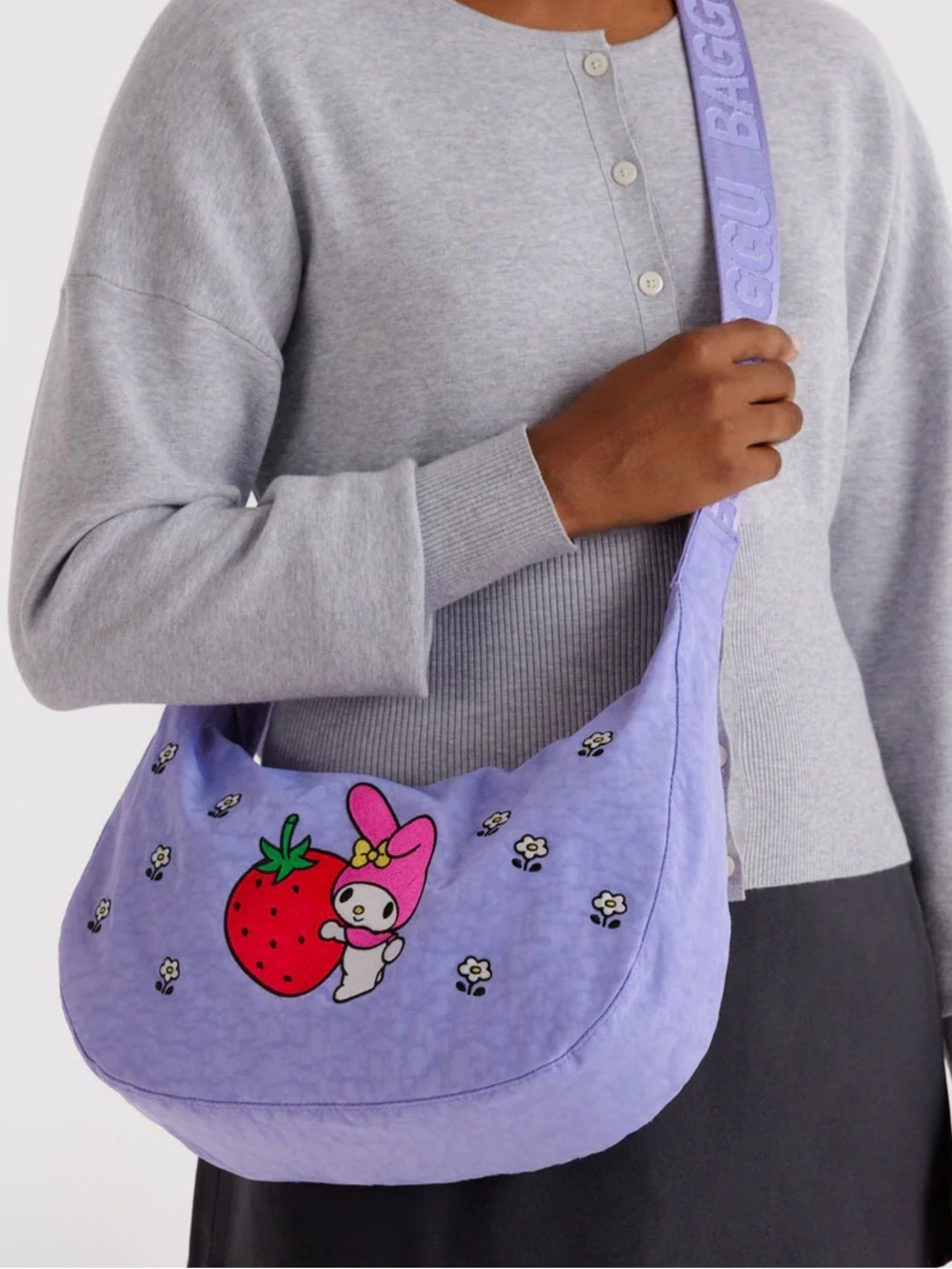 My Melody x Baggu Embroidered Nylon Crescent Bag